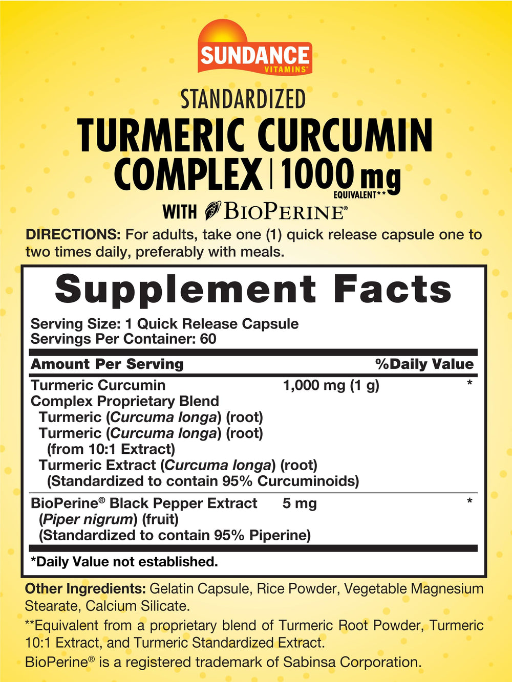 Sundance Turmeric Curcumin Complex capsules closeup showing easy-to-swallow format.