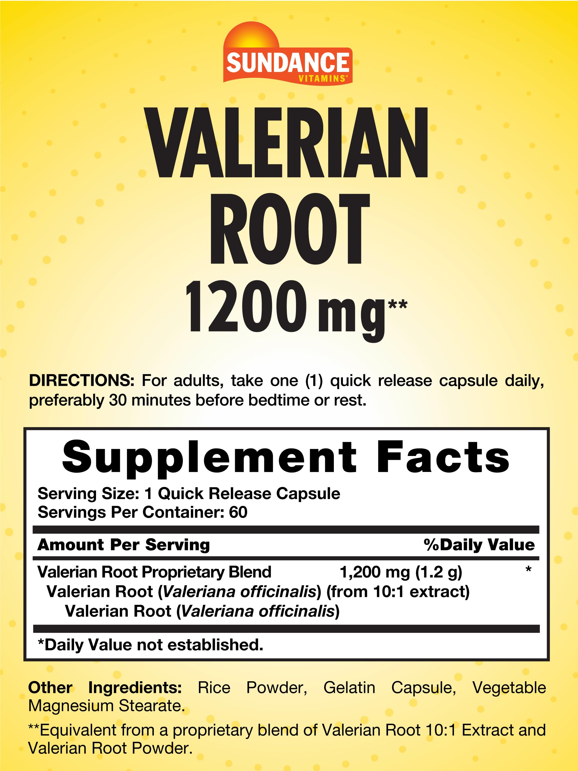 Quick-release capsules designed for fast relaxation before bed with Sundance Valerian Root.