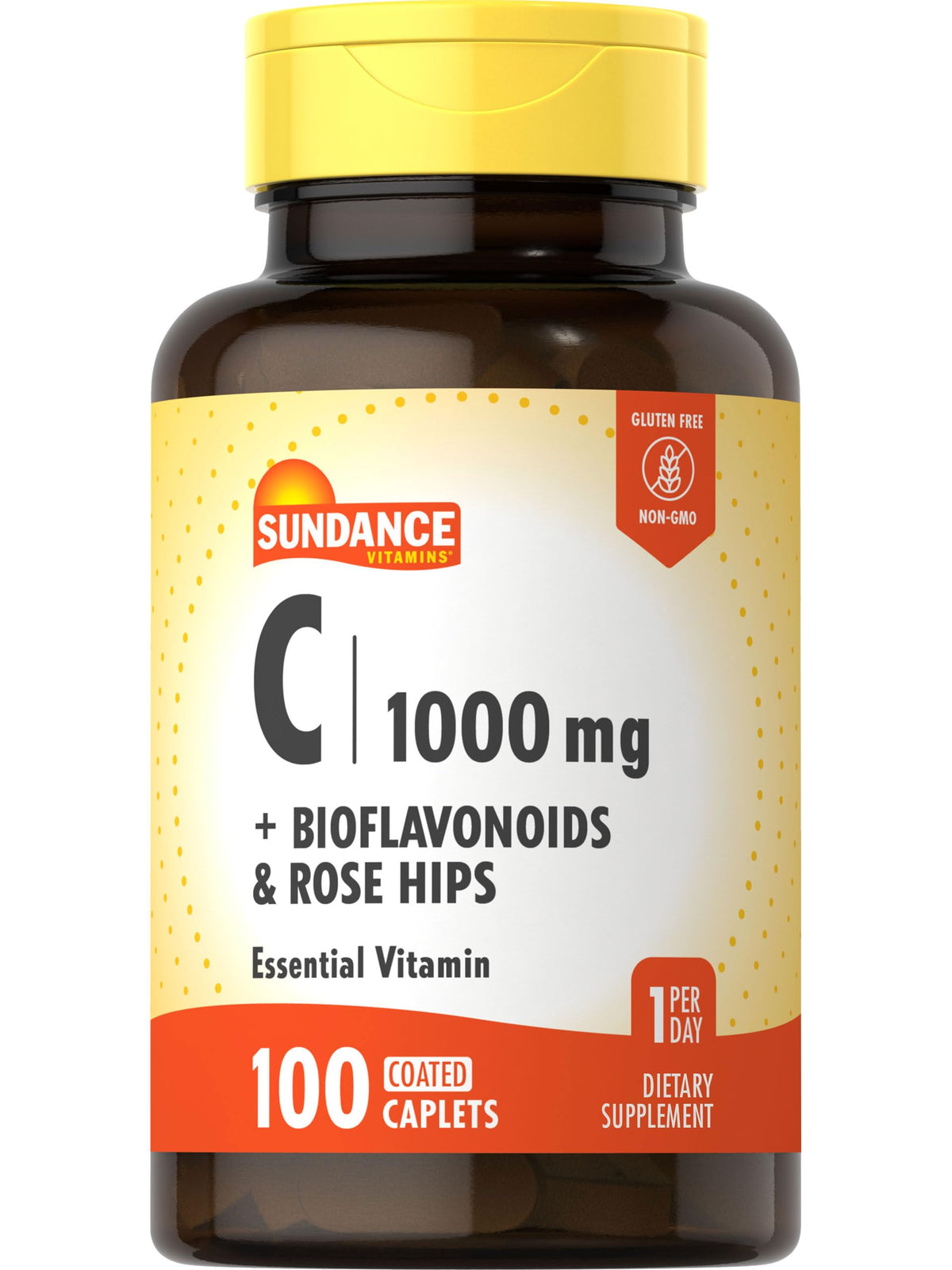 Sundance Vitamin C 1000mg bottle showing Rose Hips and Bioflavonoids for daily use