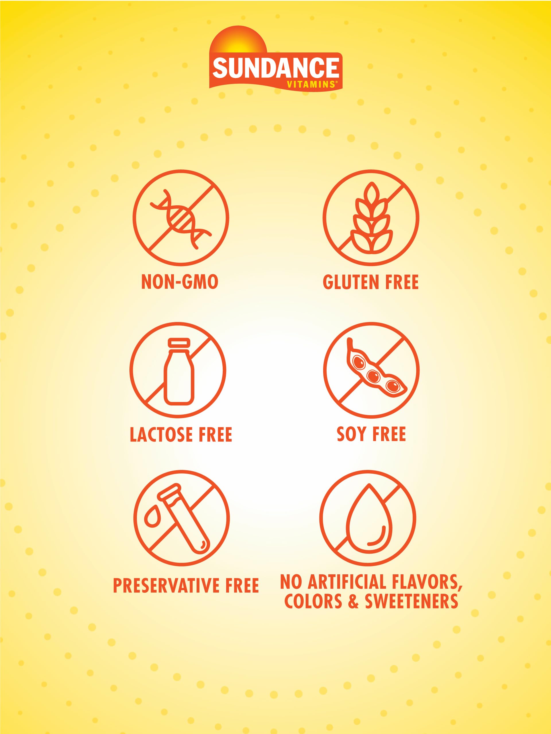 Sundance Vitamin D3 ingredients label highlights non-GMO and gluten-free formulation.