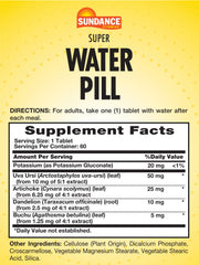 Sundance Water Pills tablets closeup highlights potassium and herbal extracts