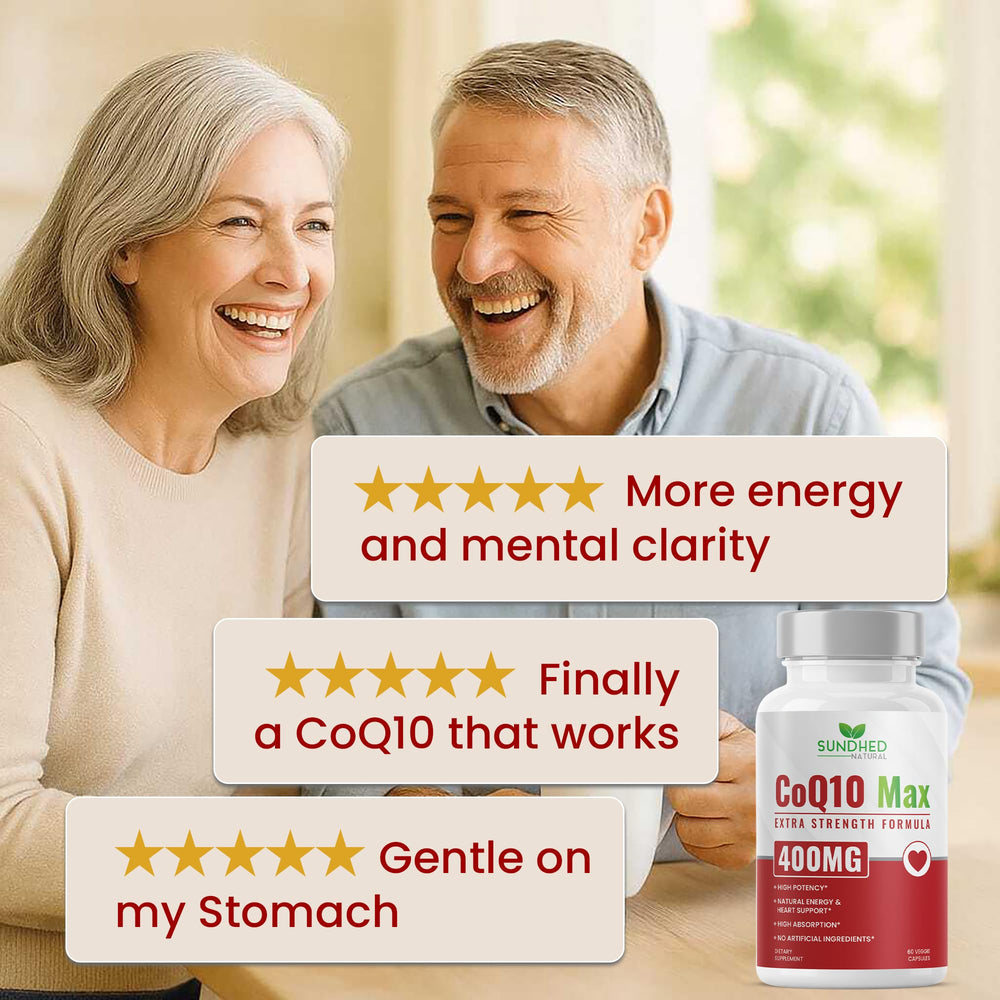 Lifestyle scene showing Sundhed Natural CoQ10 for daily energy support