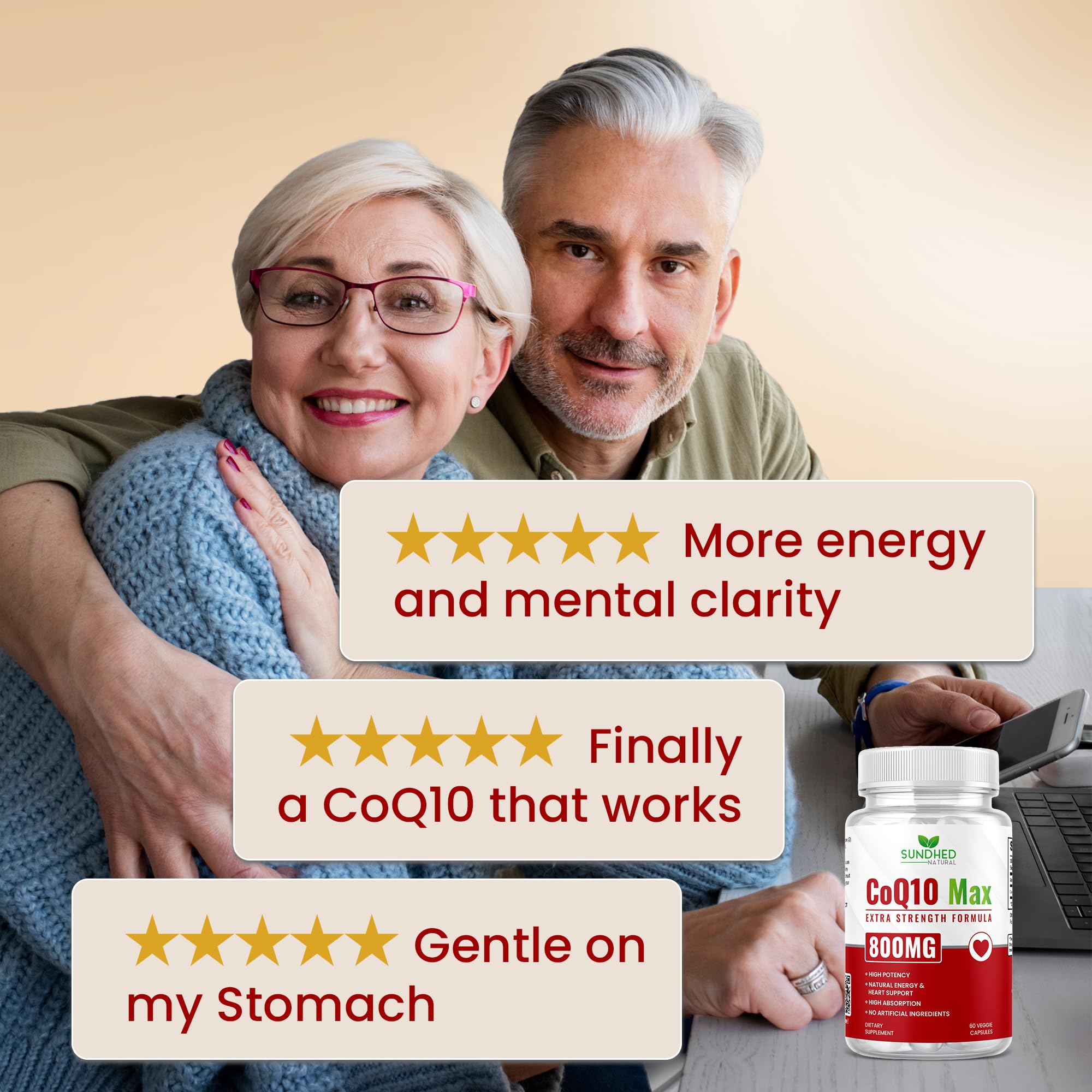 Sundhed Natural CoQ10 box and bottle stored neatly on a shelf