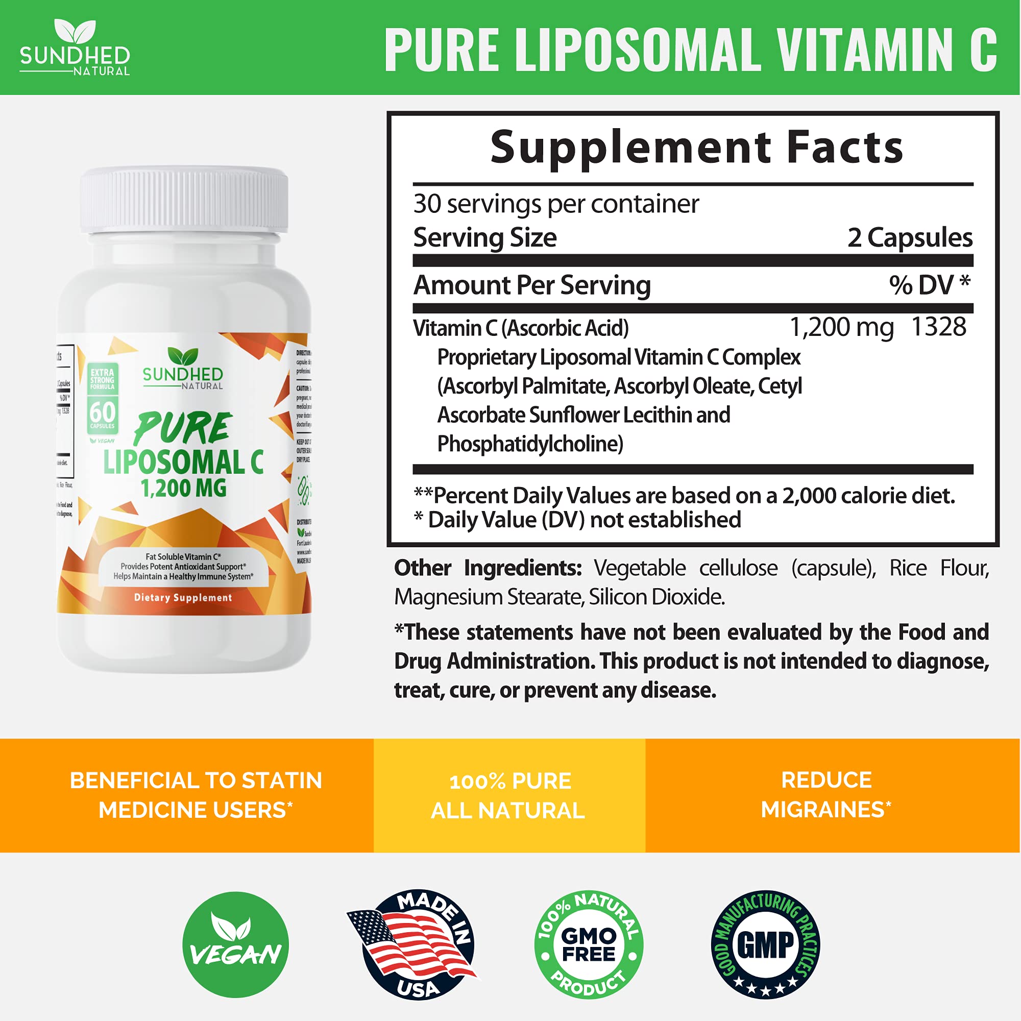 Sundhed Natural vitamin C bottle on white background for daily use