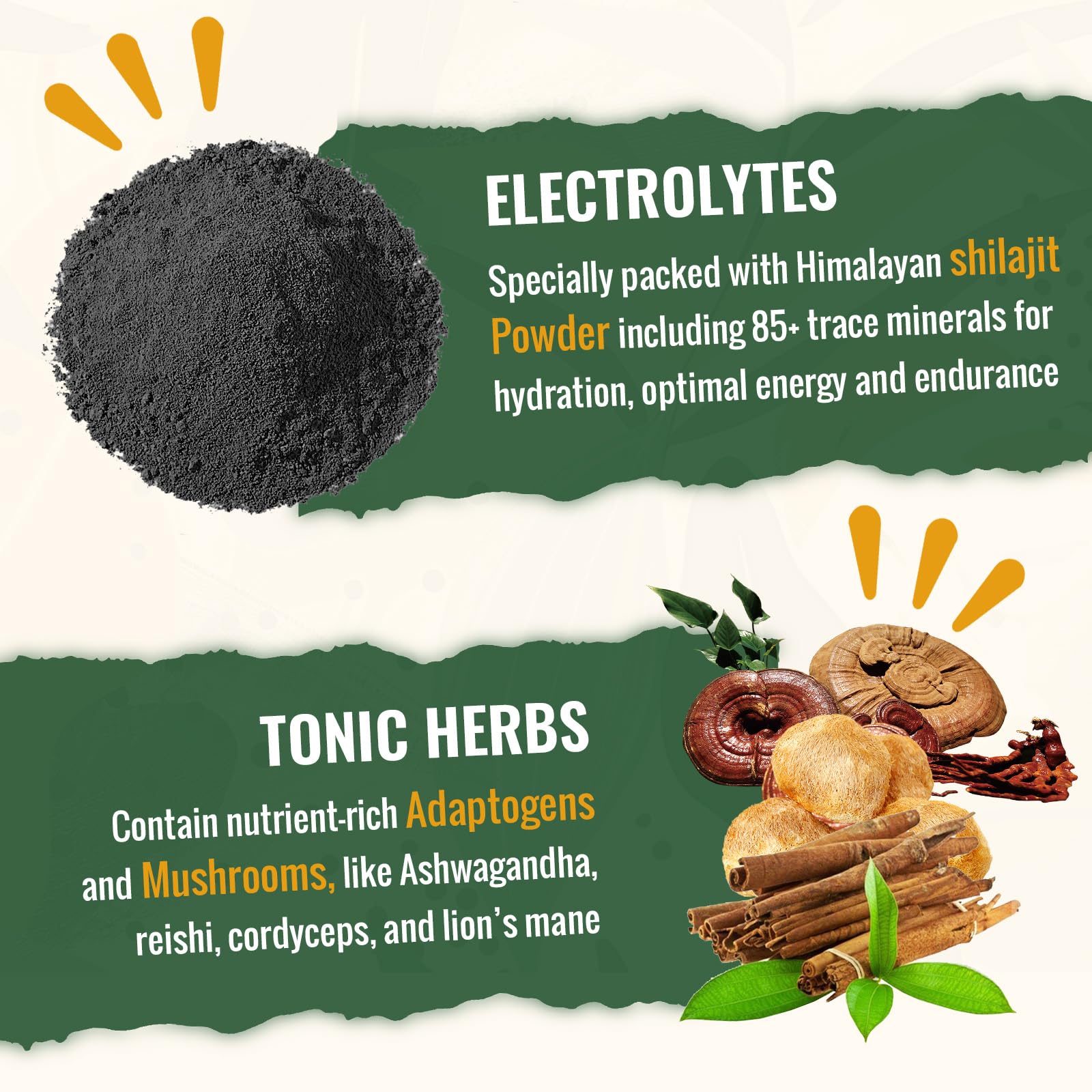 Organically sourced adaptogens and mushrooms with greens for focus and resilience.