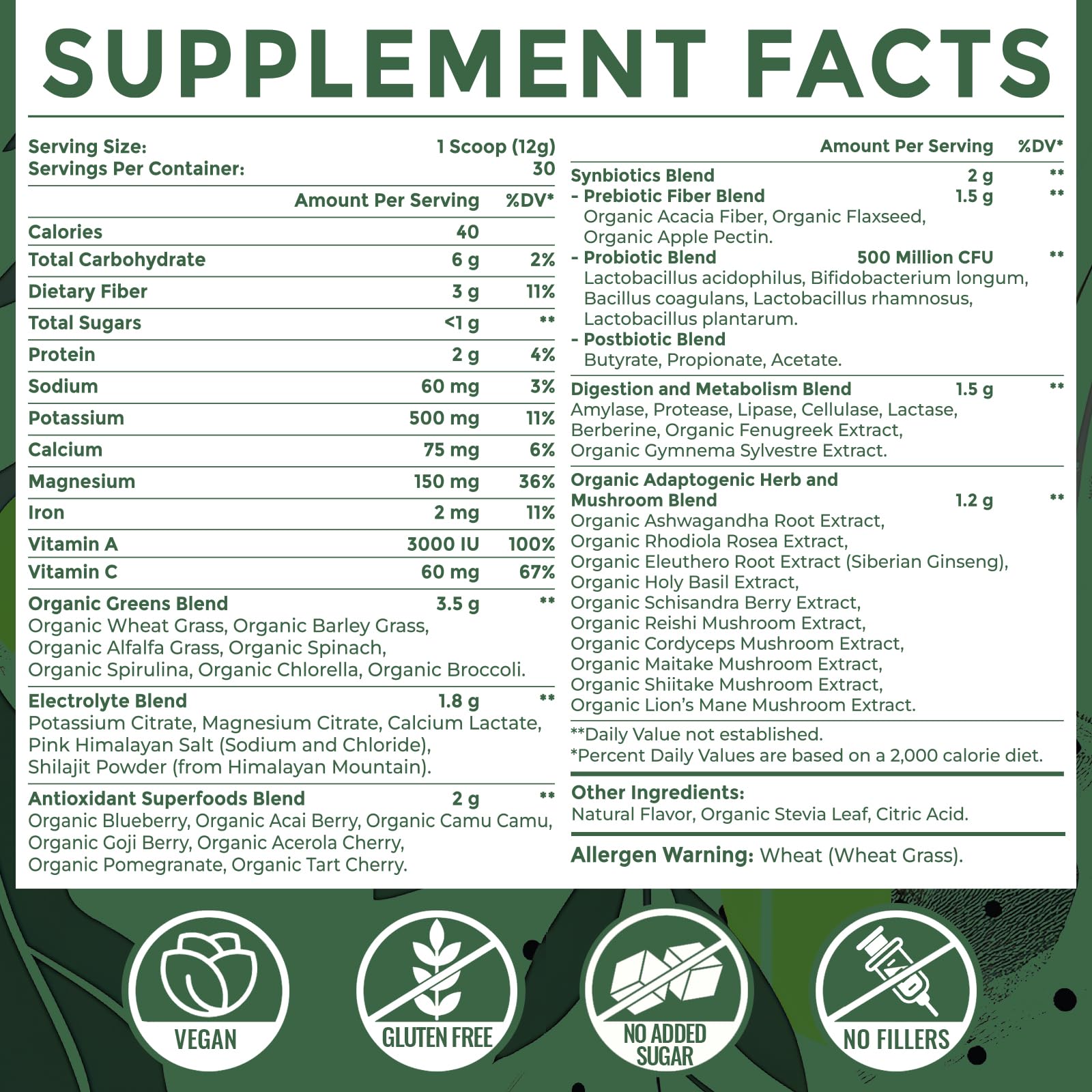 Close-up of Sundhedsliv greens powder scoop highlighting spirulina for a nutrient-rich start.