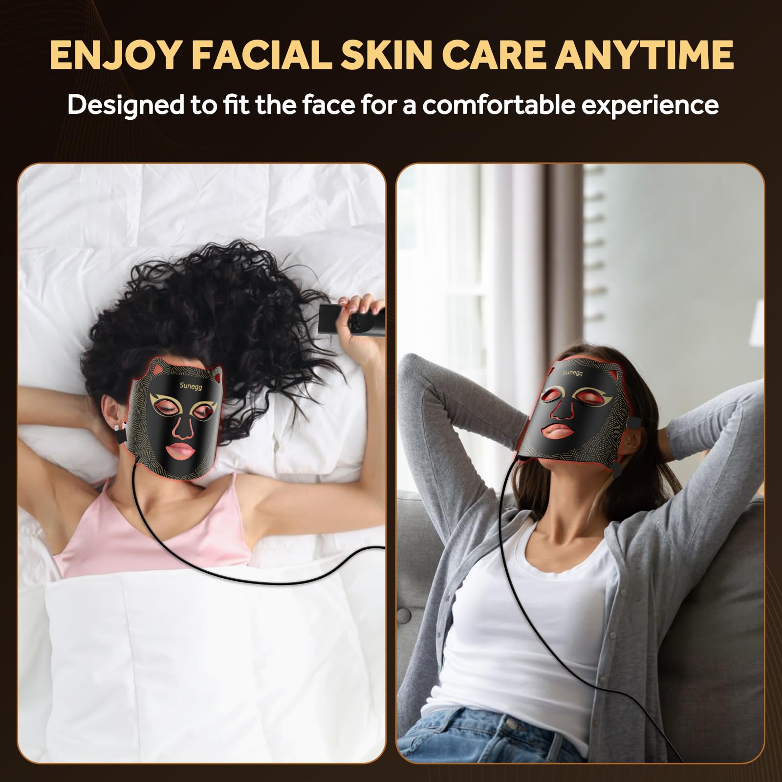 Sunegg mask on a dresser integrated into daily skincare routine.