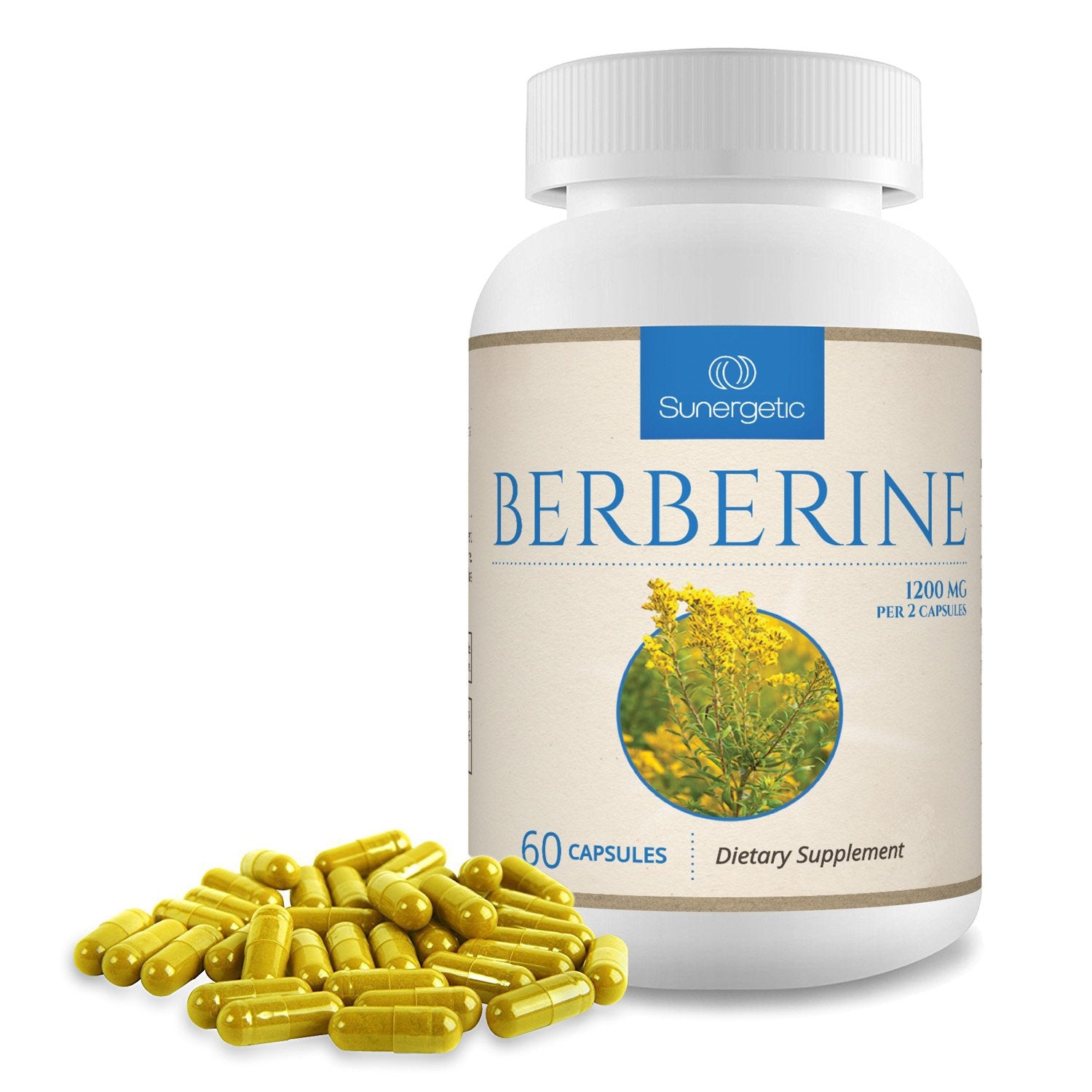 Sunergetic Berberine packaging with 60-capsule count presented for convenient routines