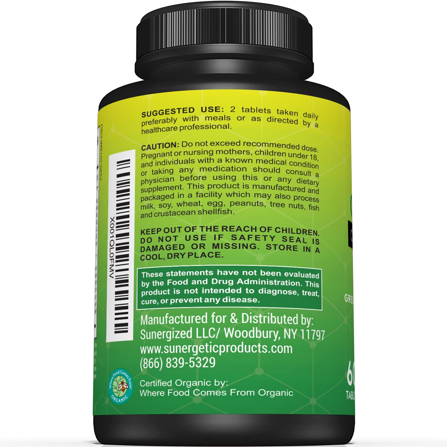 Sunergetic greens ingredients with fruits and veggies for nutrient boost