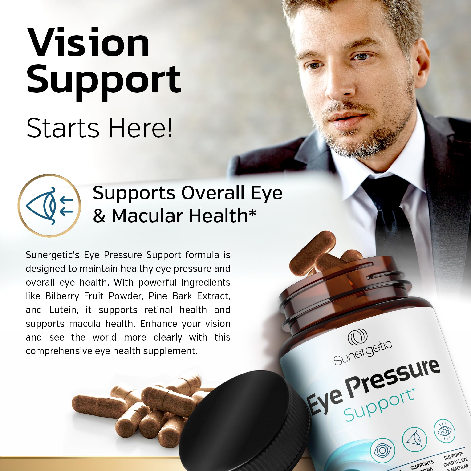 Sunergetic illustration highlighting macular health and ocular support.