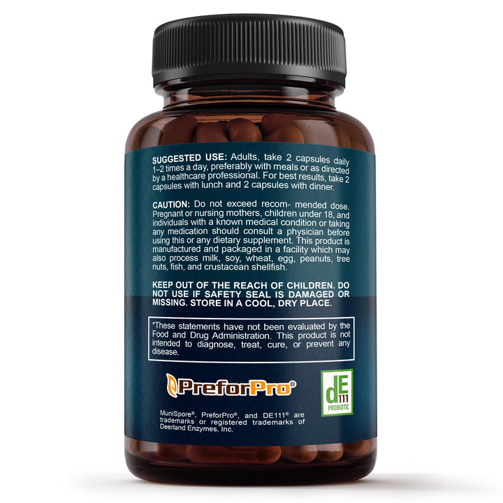 Sunergetic 4-in-1 probiotic bottle with glass of water for hydration
