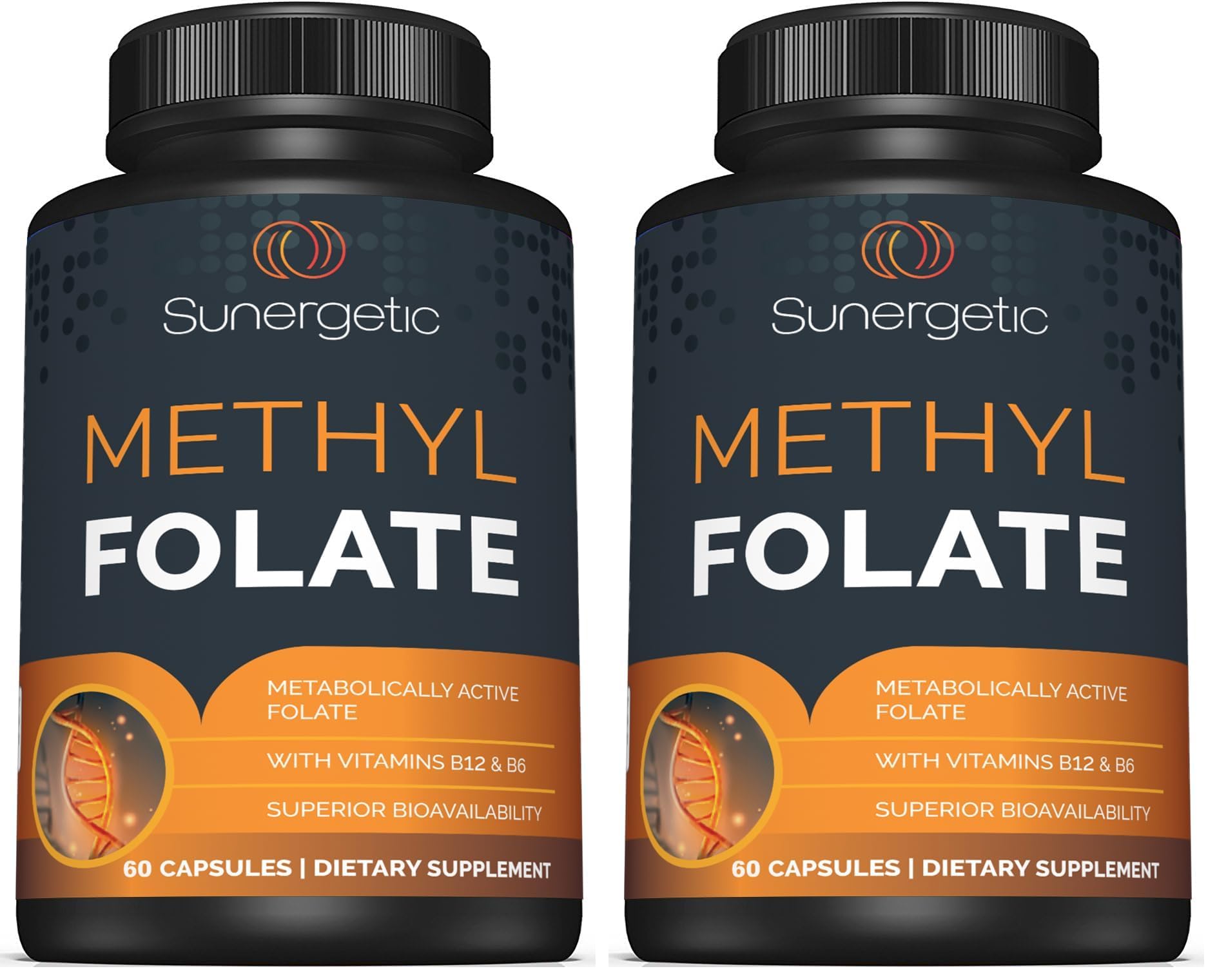 Sunergetic Premium Methyl Folate bottle shown with clear label and daily use in mind