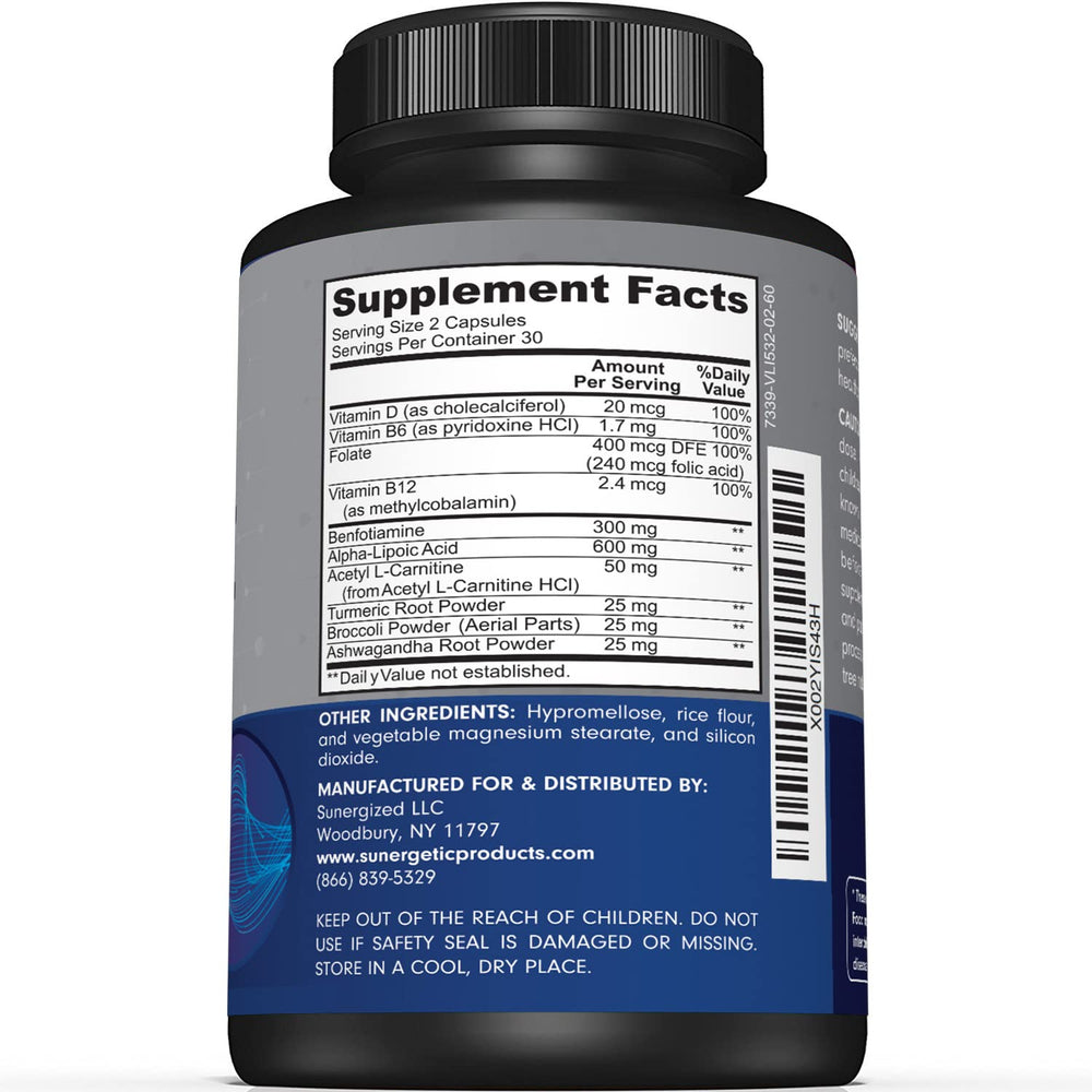 Sunergetic Premium Nerve Support capsules designed for easy daily use.