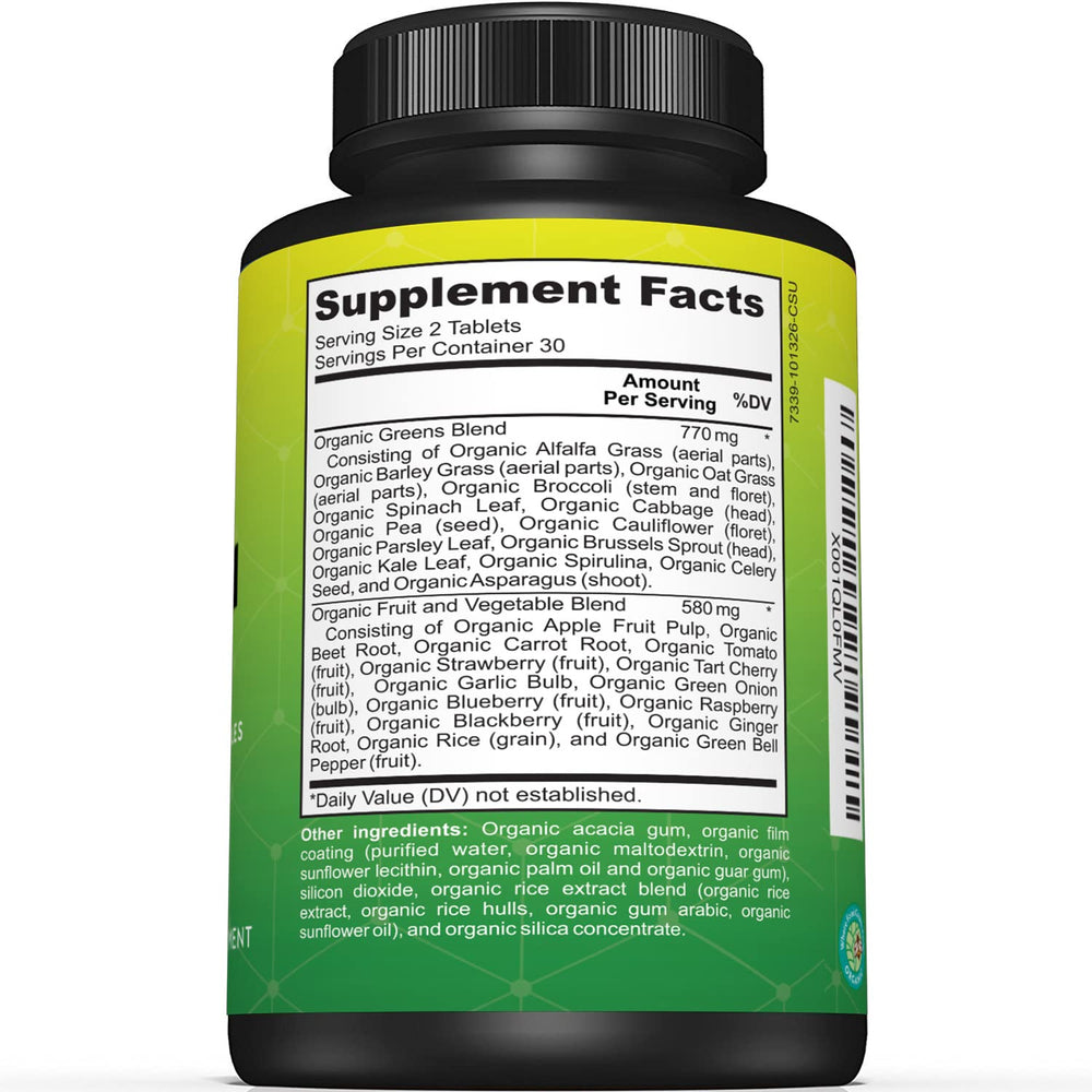 Sunergetic greens tablets inside view showing compact daily supplement
