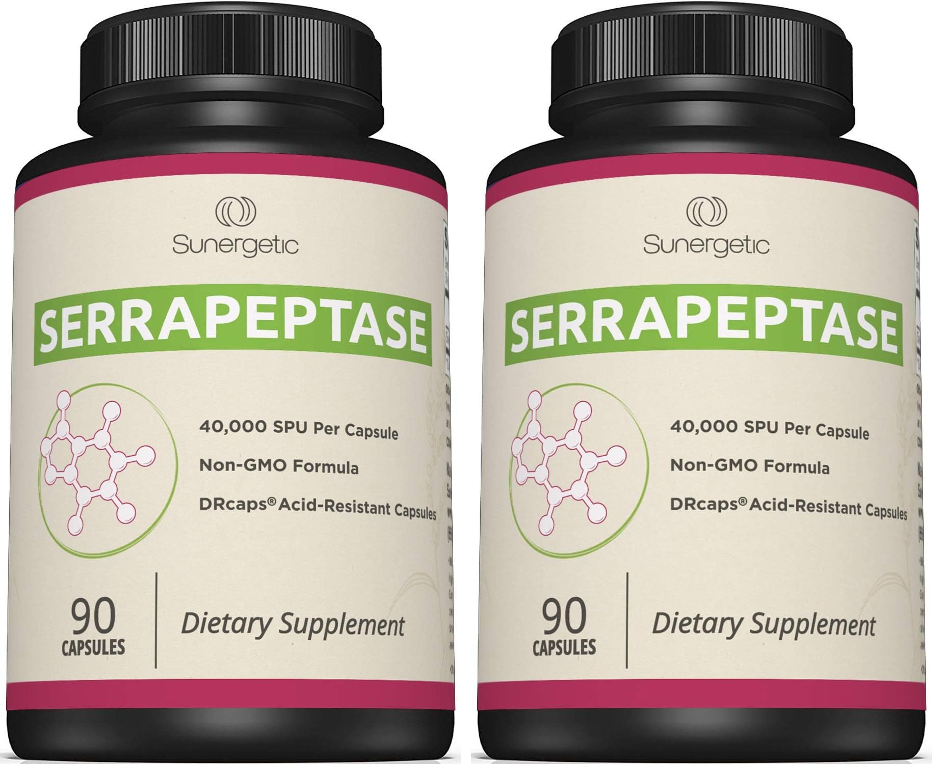 Sunergetic Serrapeptase bottle front view for daily enzyme support.