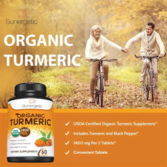 Sunergetic turmeric-black pepper capsule image suggests enhanced daily use
