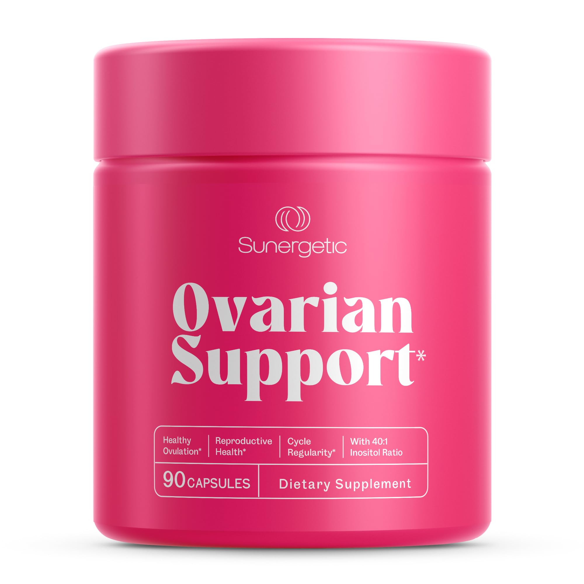 Sunergetic ovarian health bottle on desk reinforces trusted daily wellness.