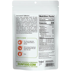 Sunfood Hydration Renew powder pack highlighting organic electrolytes and lemon flavor