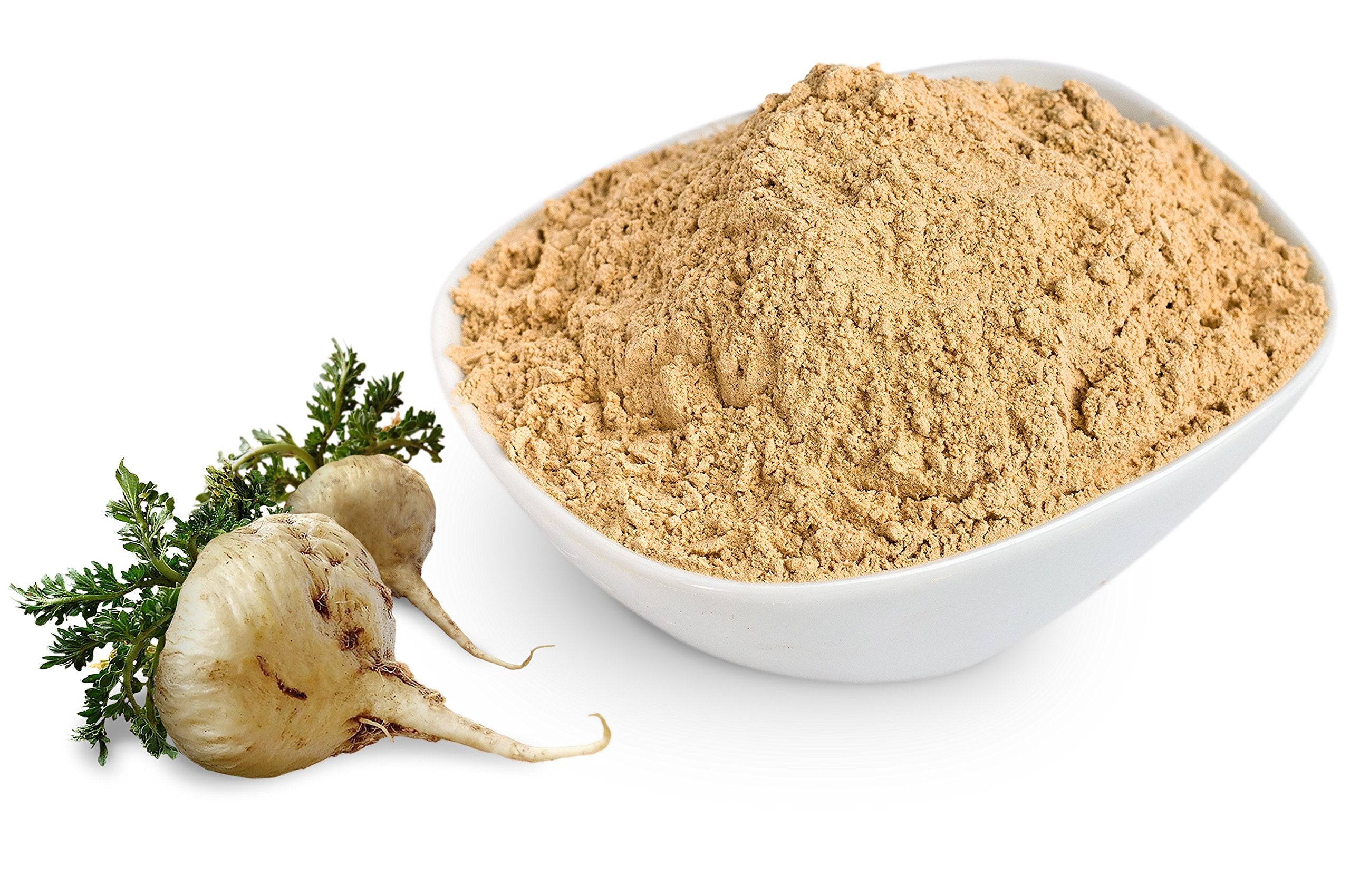 Sunfood Maca Powder lista para licuar, perfecto para batidos energéticos