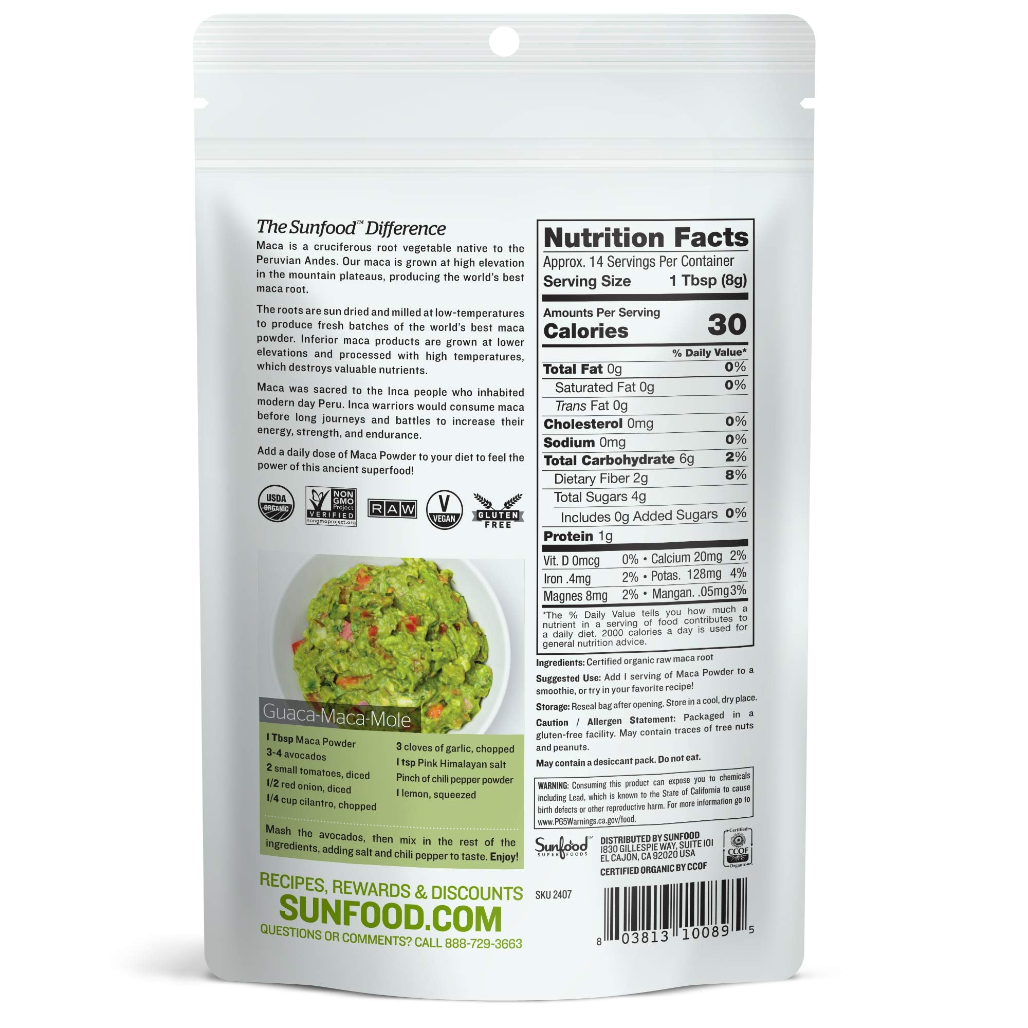 Sunfood Maca Powder scoop with powder, convenient addition to smoothies and beverages
