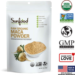 Sunfood Maca Powder texture close-up, rich nutrients for energy support
