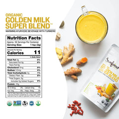 Sunfoods Golden Milk latte being prepared in a mug with warm aroma.