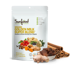 Sunfoods Golden Milk Super Blend bottle ready for a comforting turmeric latte.