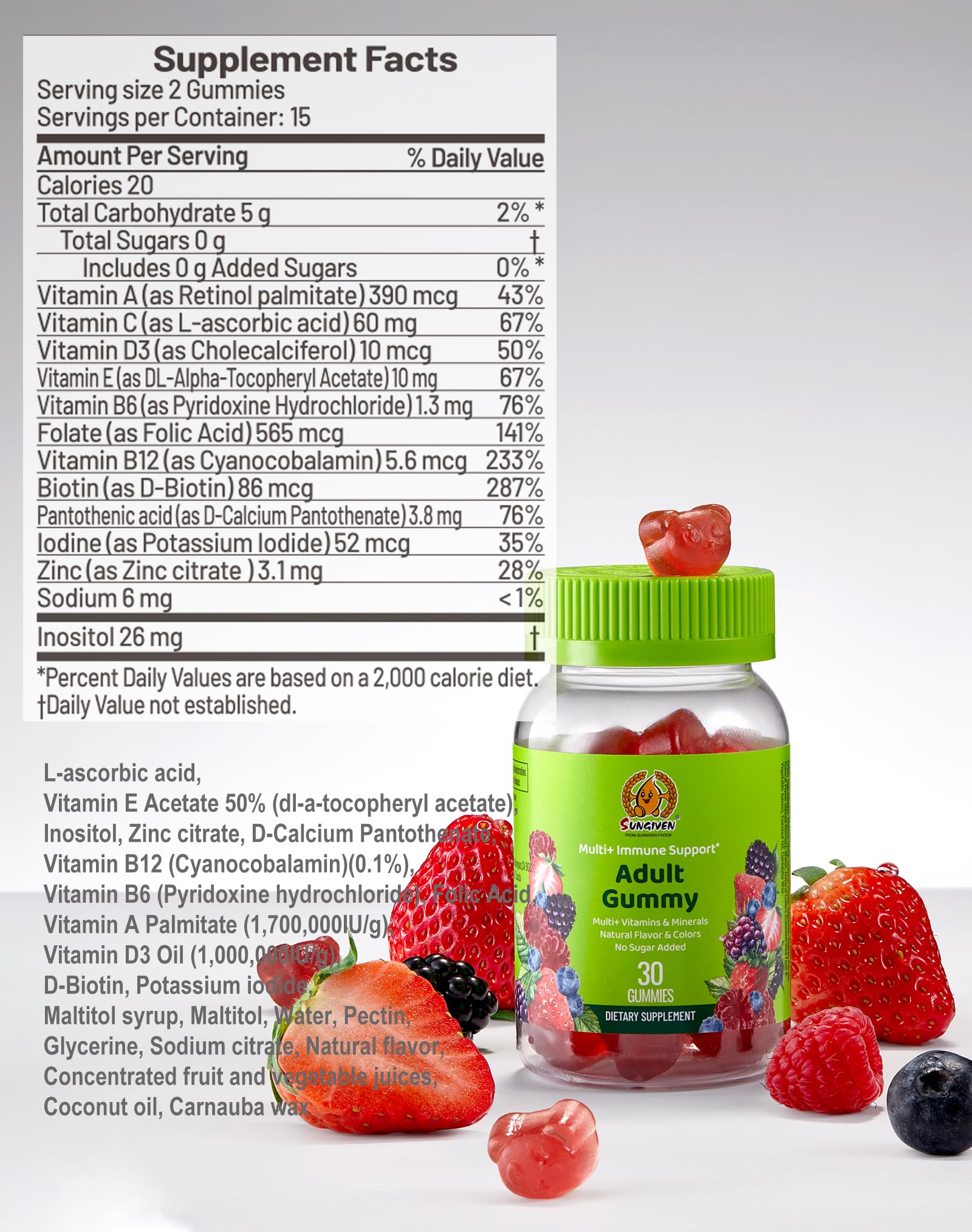 SUNGIVEN travel-pack of 90 gummies for on-the-go daily nutrition.