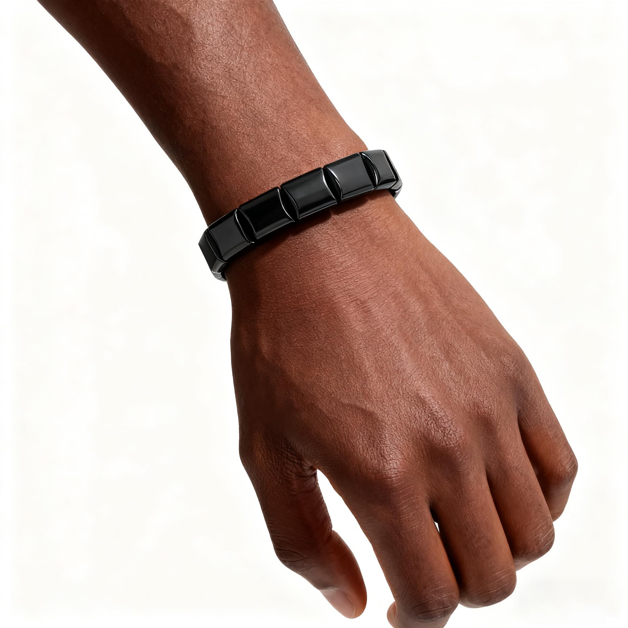 Sunglnl Men’s hematite bracelet adjustable stretch for a secure fit.