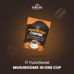 Steaming SunLab Essentials mushroom coffee cup with rich aroma