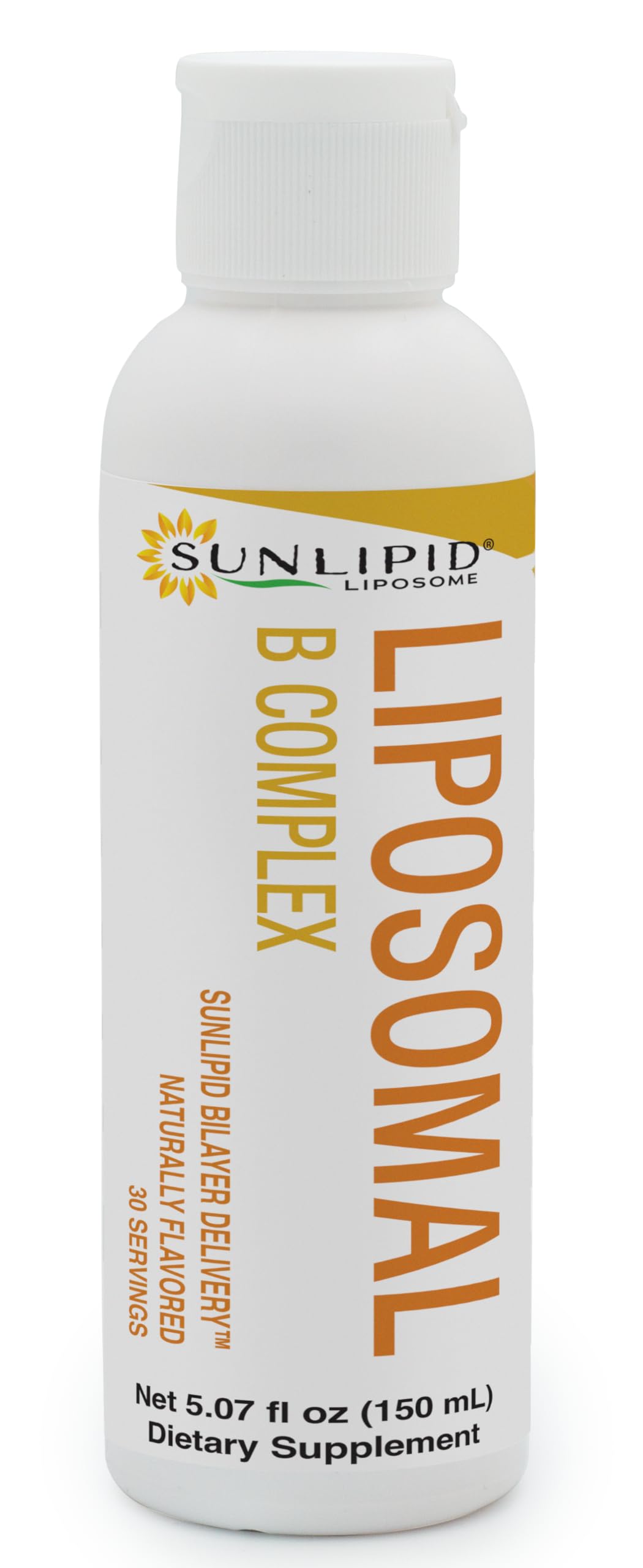 SunLipid Liposomal B Complex bottle shows bilayer delivery for better nutrient delivery.