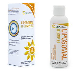 SunLipid Liposomal B Complex label emphasizes no GMOs, gluten, or soy.