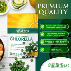 Bright green Sunlit Best chlorella tablets