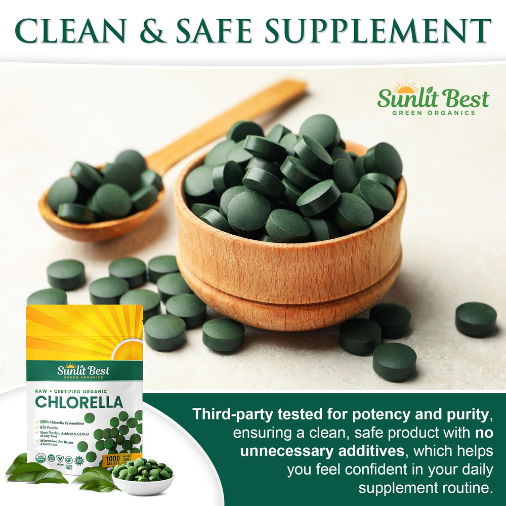 USDA Organic Sunlit Best chlorella tablets on label