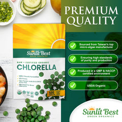 Sunlit Best Green Organics chlorella tablets easy-to-swallow close-up for effortless daily routine