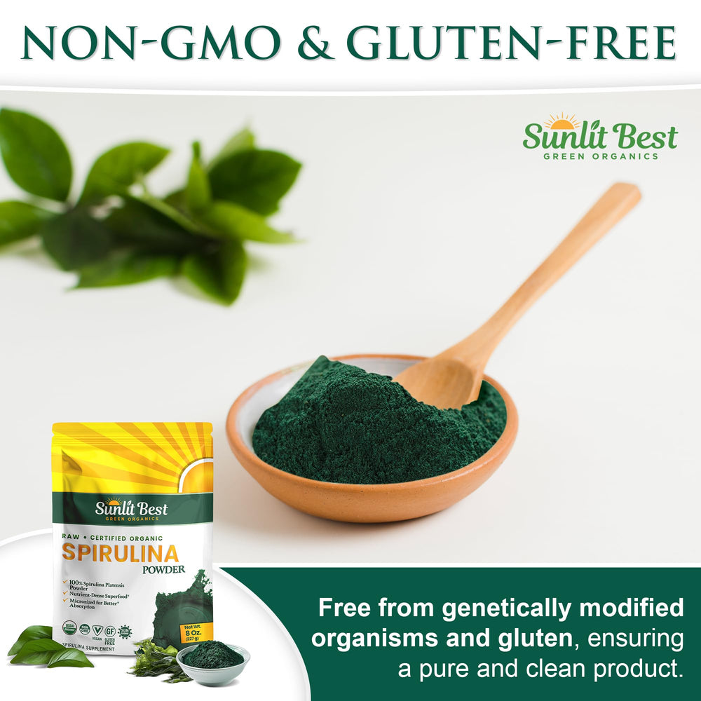 Sunlit Best Spirulina Powder in a dessert bowl, vibrant green