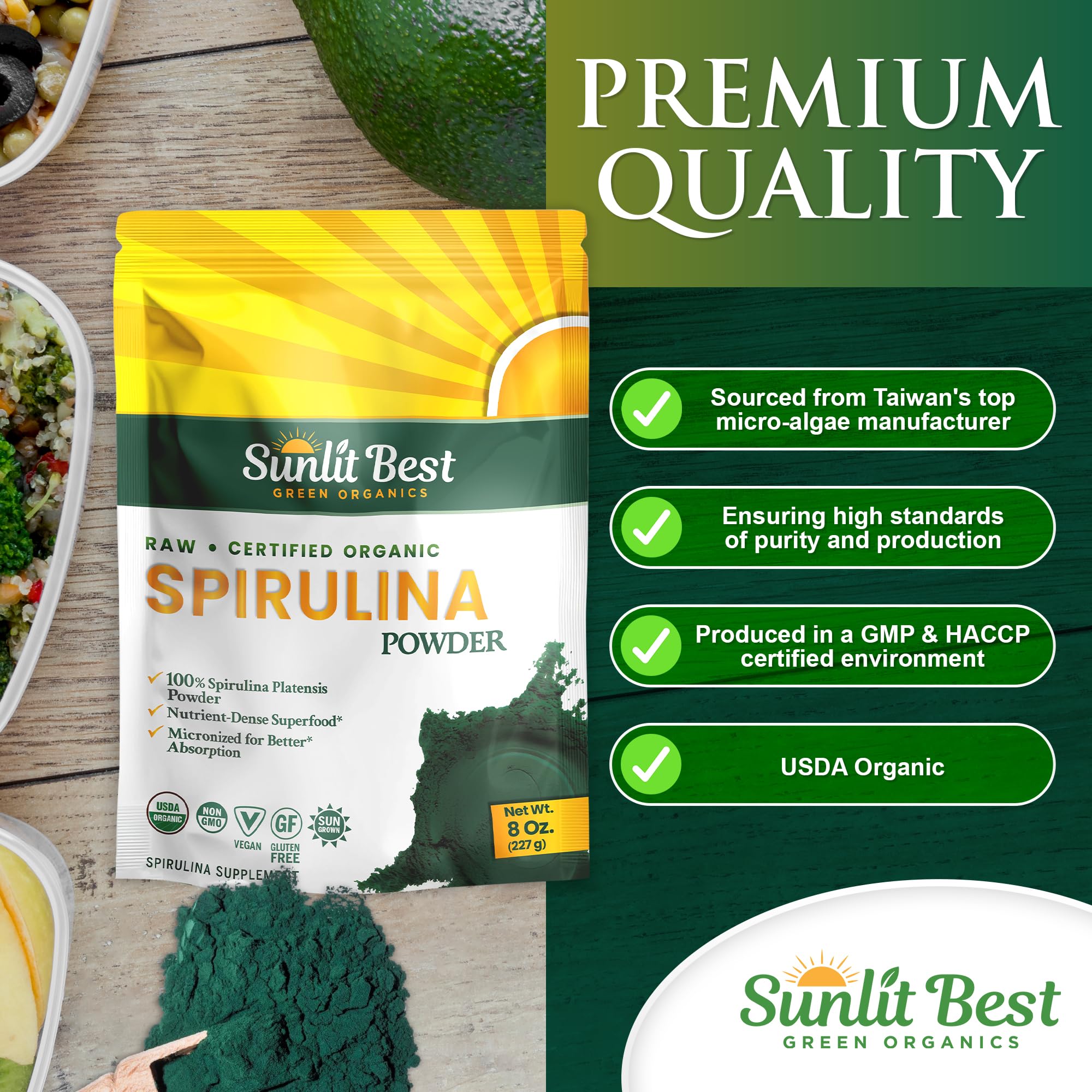 Sunlit Best Spirulina Powder blends easily into smoothies for energy