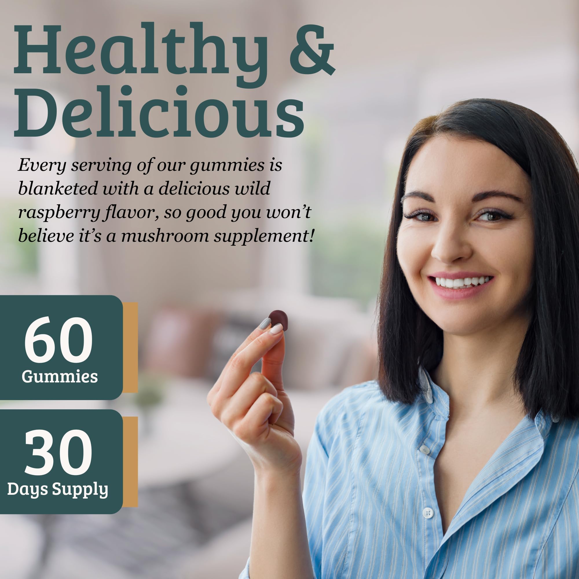 SUNMED All-in-One Mushroom Gummies back label close-up with nutrition details.