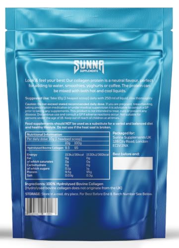 SUNNA SUPPLEMENTS Halal-certified logo shown with collagen powder for ethical sourcing reassurance.