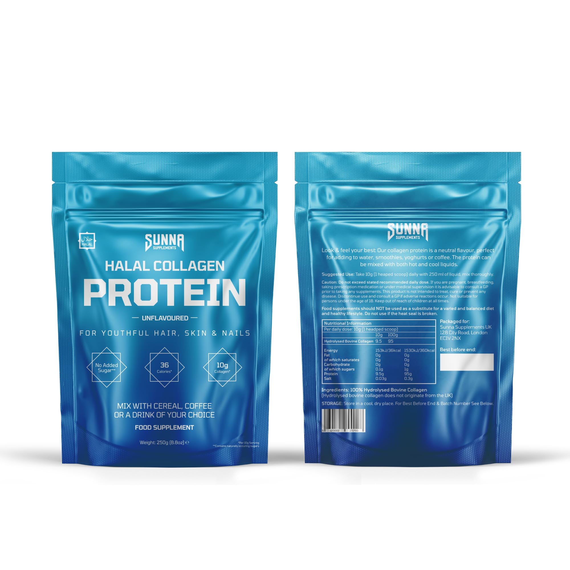 SUNNA SUPPLEMENTS Unflavored collagen blending seamlessly into smoothies and shakes.