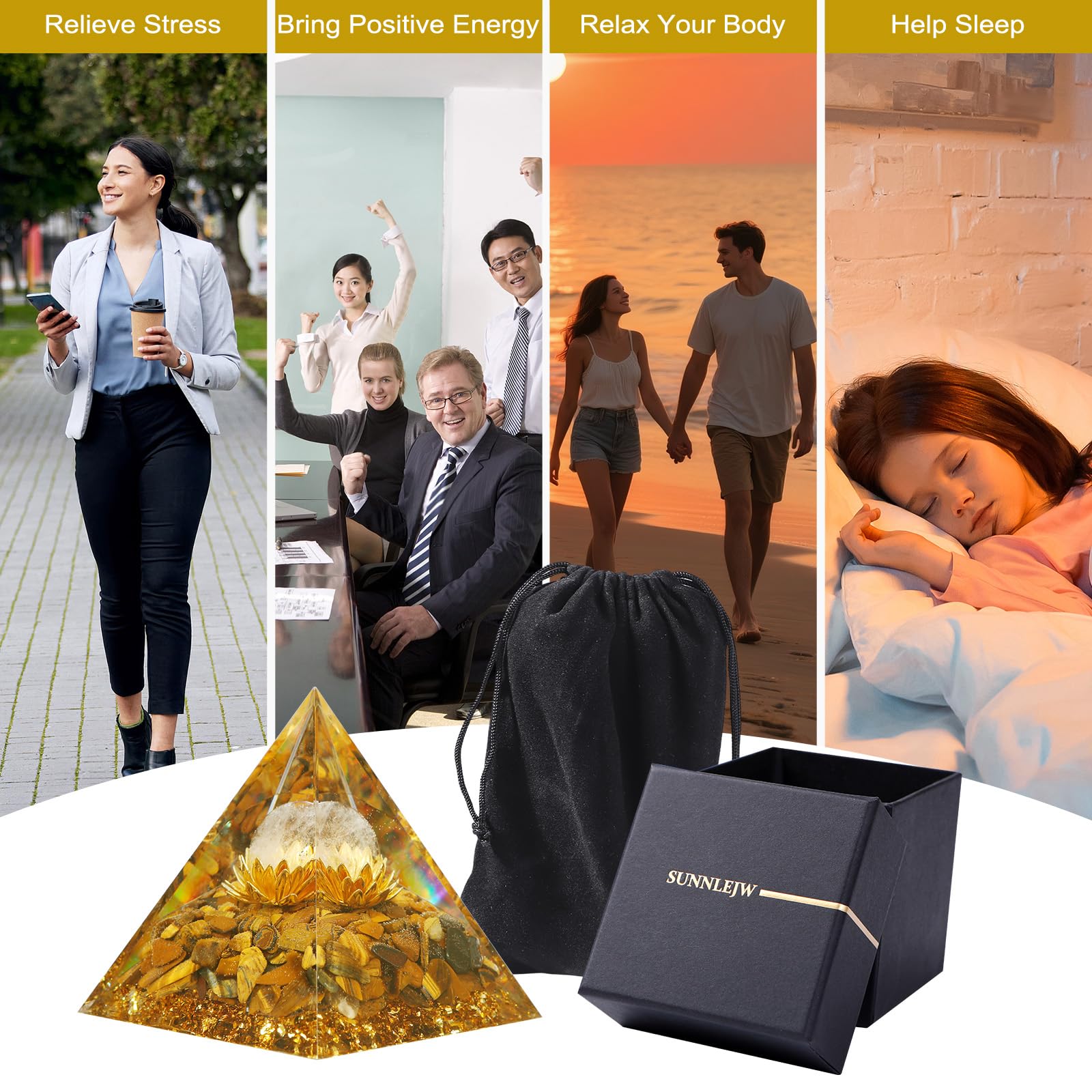 Sunnlejw Healing Energy Pyramid aids meditation, chakra balance, and focus