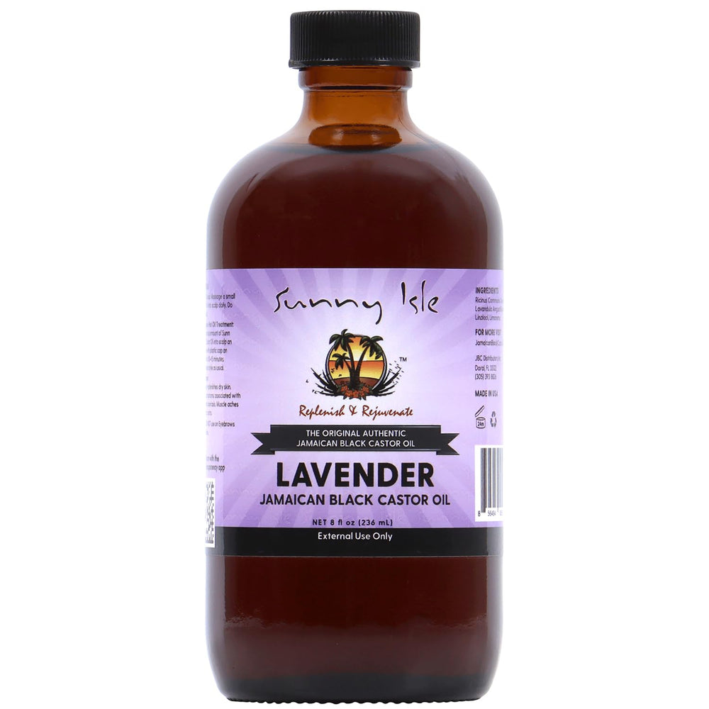 Sunny Isle Lavender Jamaican Black Castor Oil 8oz bottle nourishes hair and scalp