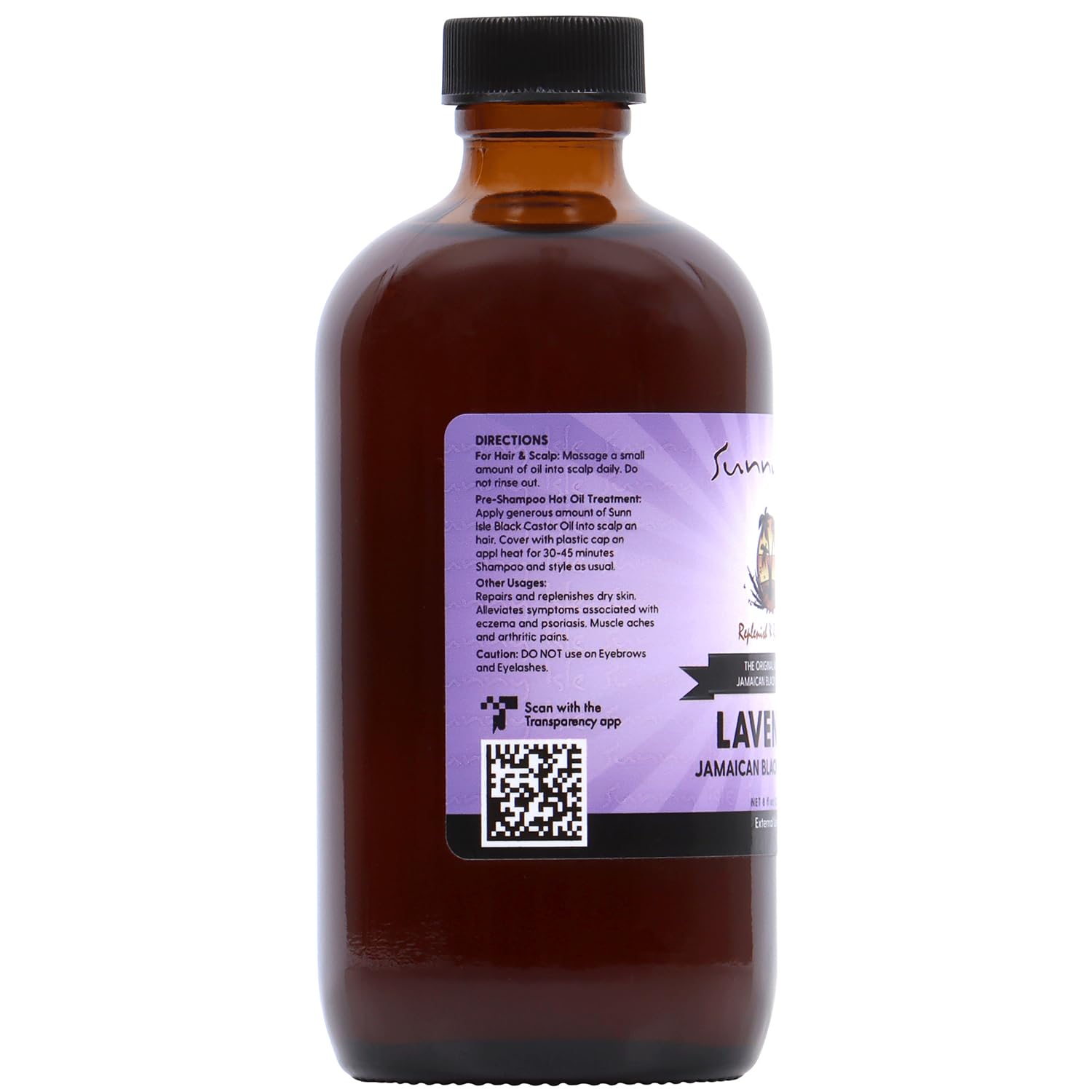 Sunny Isle label closeup shows authentic Jamaican processing and lavender aroma