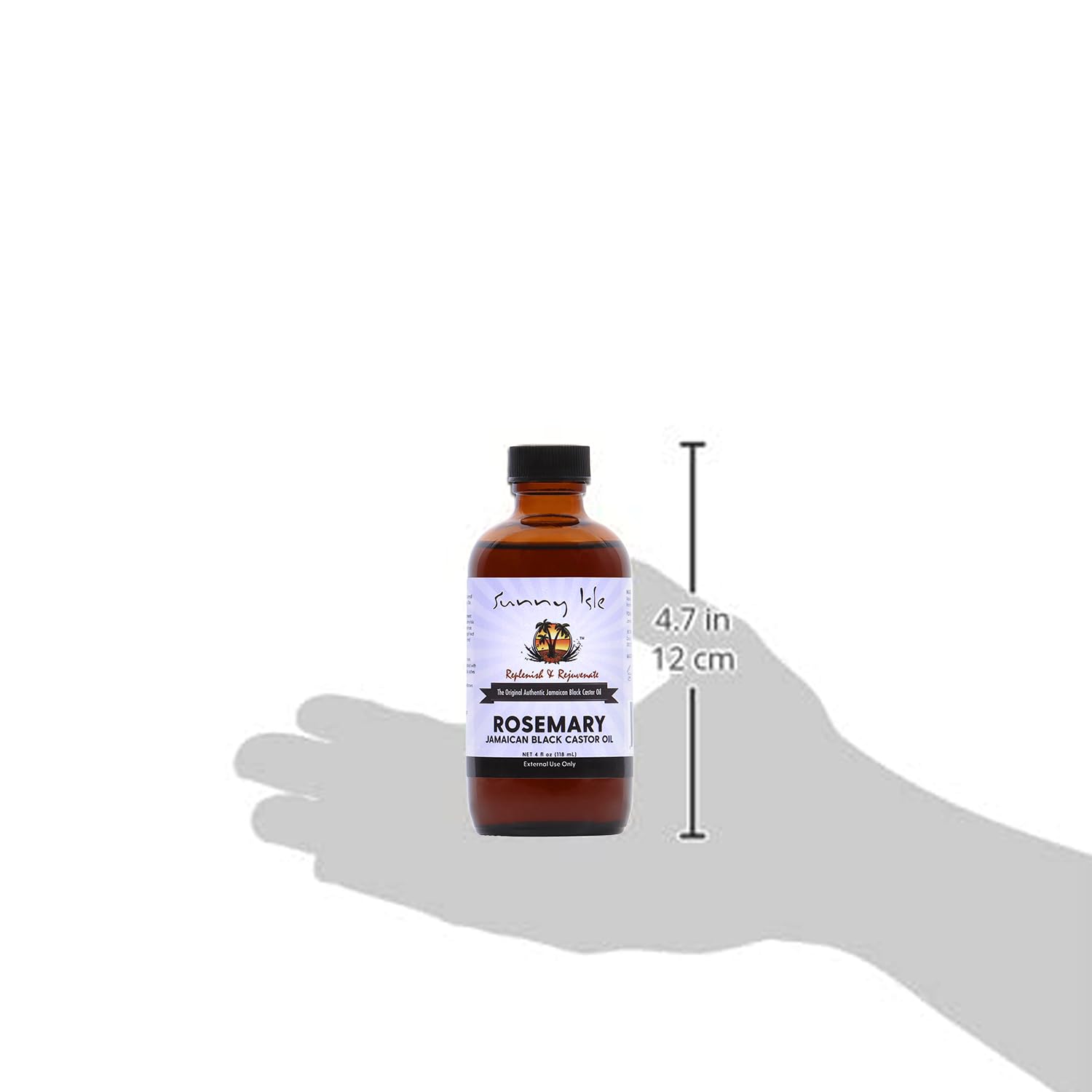 Sunny Isle Rosemary oil bottle used as skin moisturizer for daily hydration.