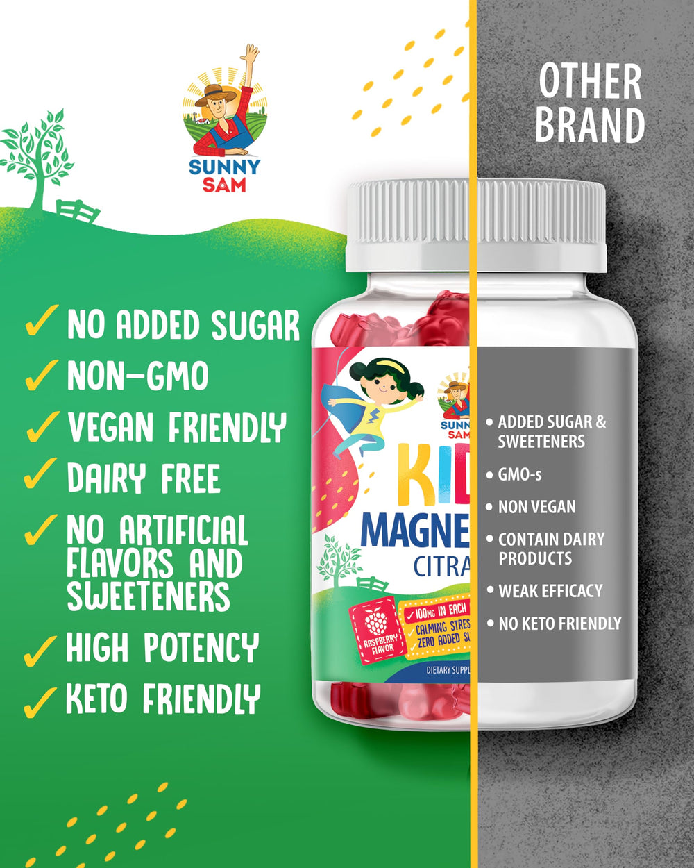 Sunny Sam calming mood magnesium chews label highlights ingredients