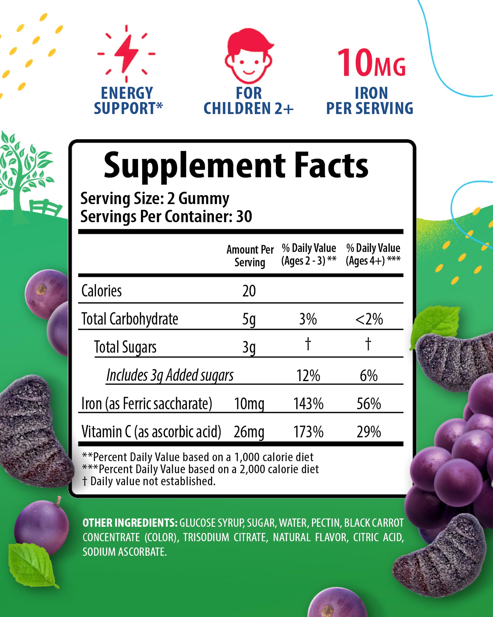 Sunny Sam Iron Gummies chew close-up highlighting grape flavor and soft texture