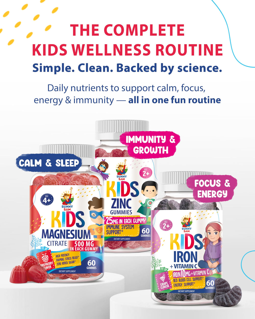 Sunny Sam night routine with calming gummies helps kids unwind after activities.