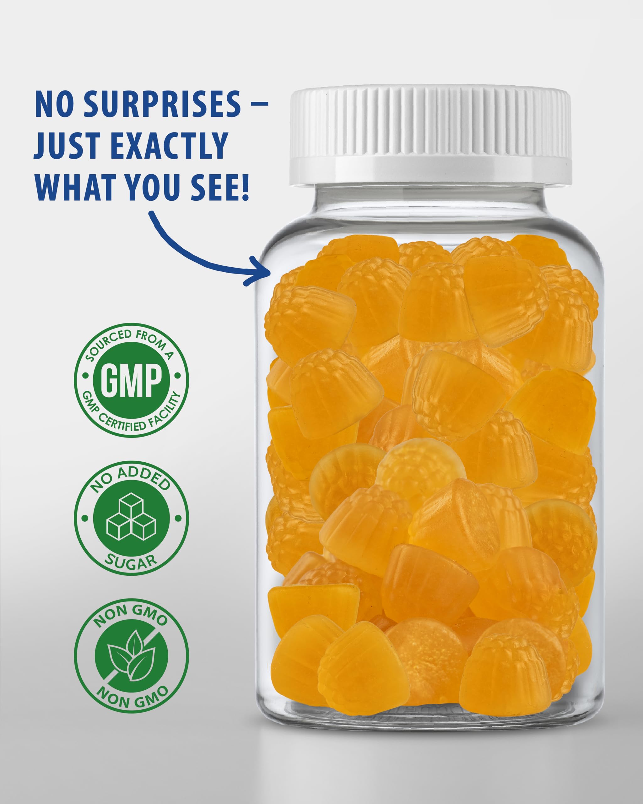 Sunny Sam peach gummies in serving bowl imply easy daily routine.