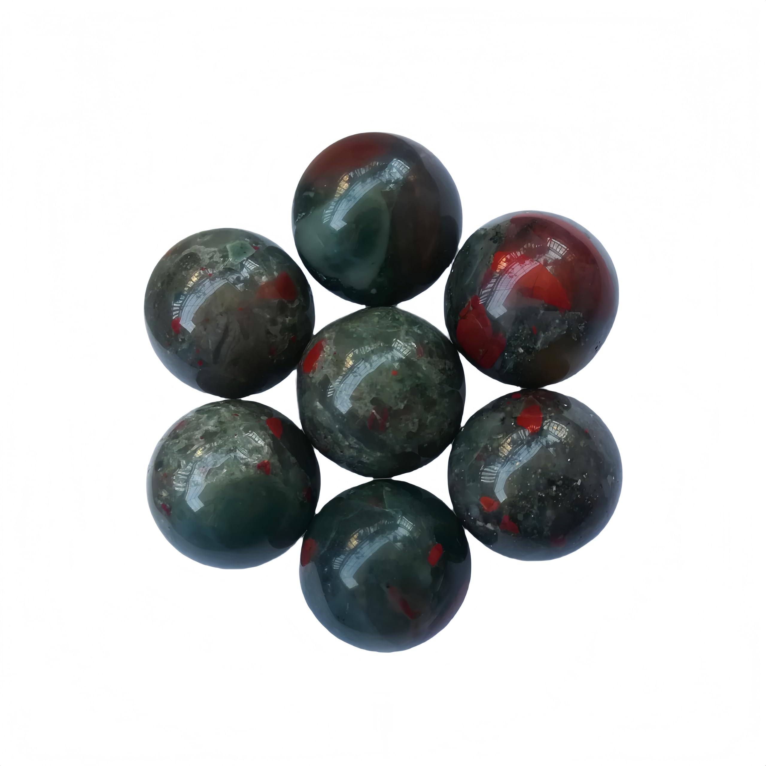 Sunshcat African Bloodstone ball closeup shows natural color and polish for mindful aesthetics.