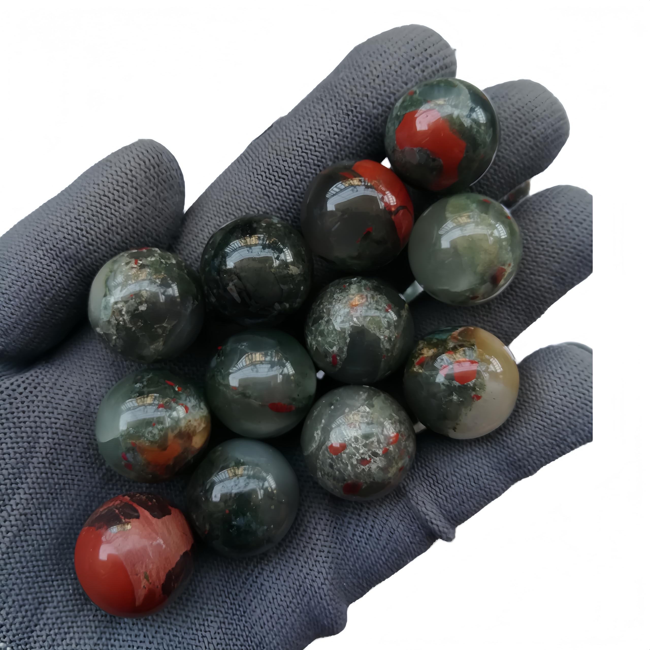 Sunshcat African Bloodstone balls used in decorative grids for calm ambience.